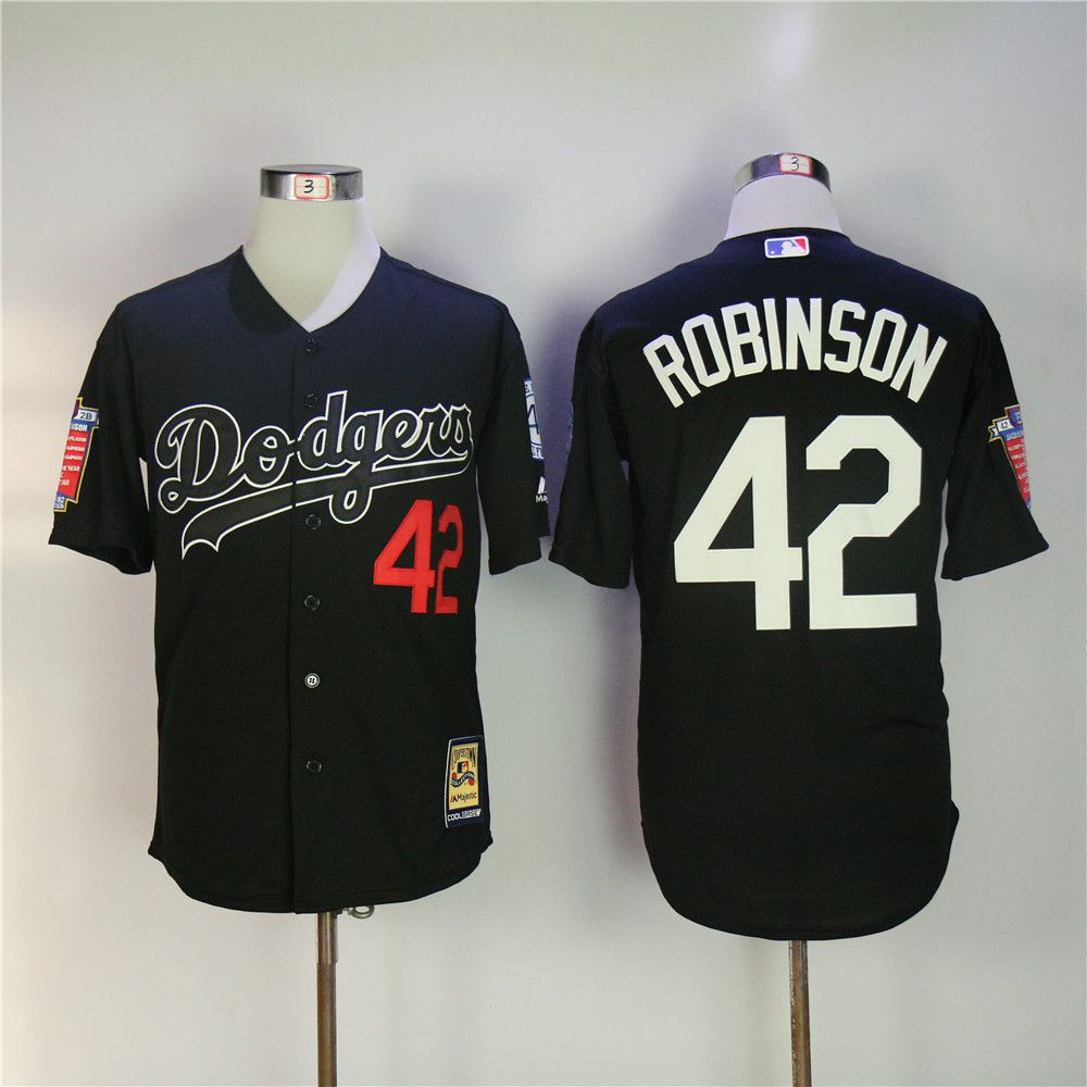 Men Los Angeles Dodgers #42 Robinson Black Throwback MLB Jerseys